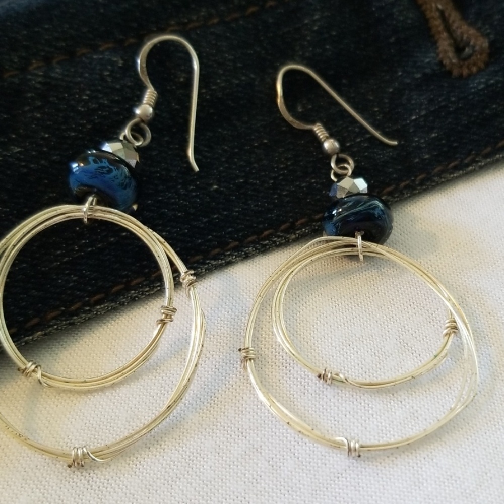 Hand made silver and blue earnings